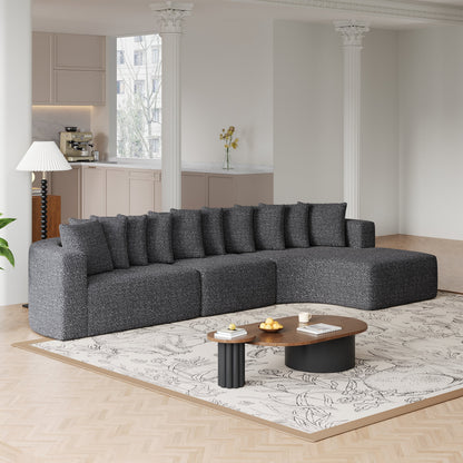 Cloud Sectional Sofa 131" Gray Chenille 3-Seat Right Chaise