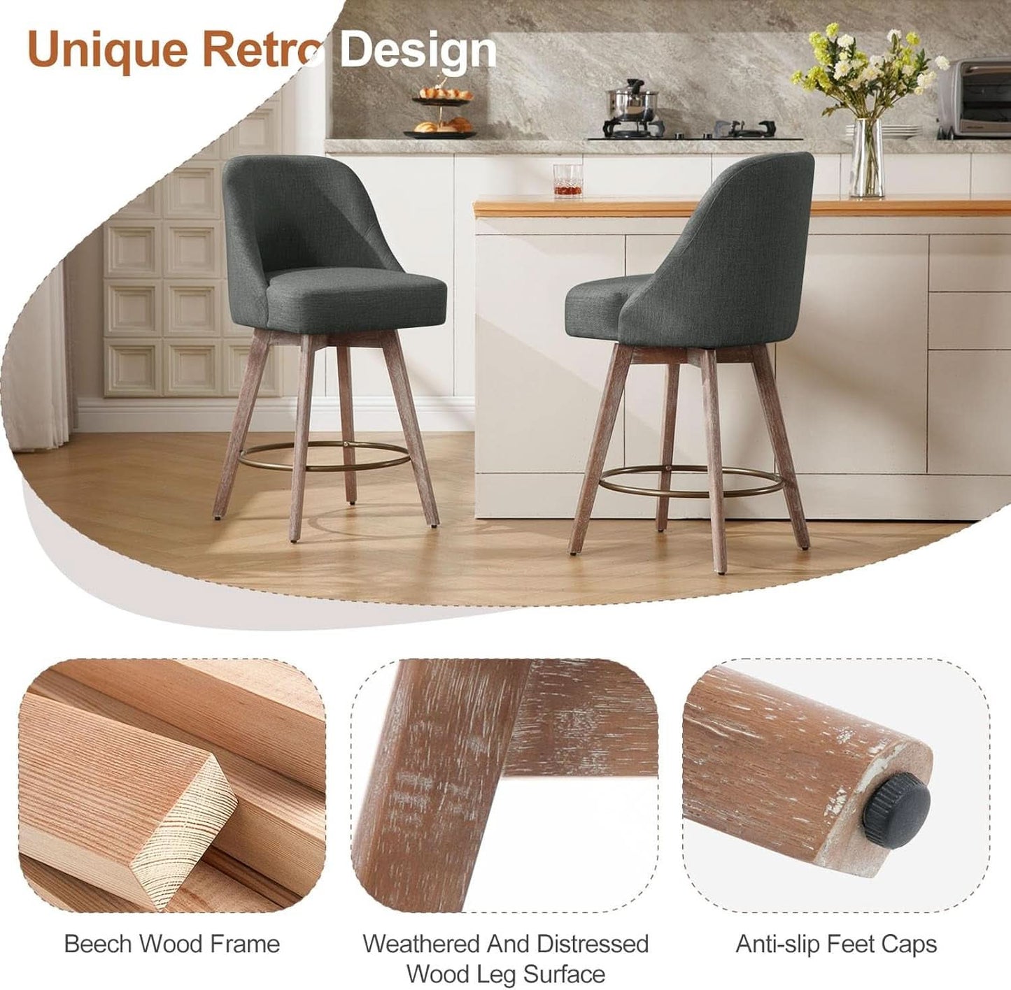 Counter Height Bar Stools Set Of Four 26 Inch Gray
