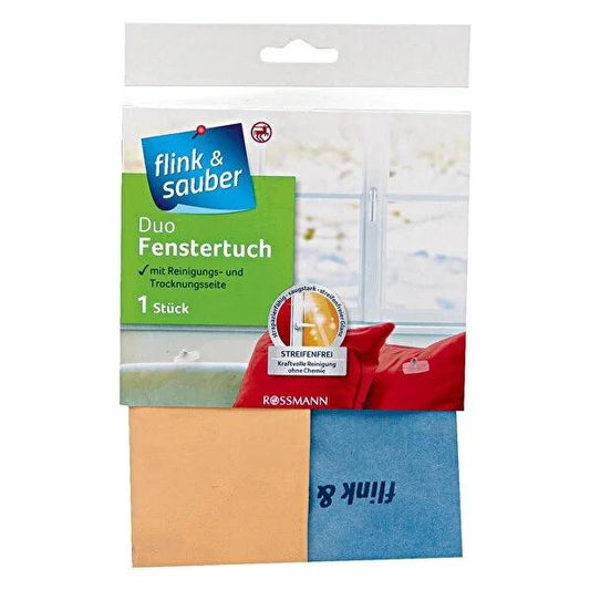 Flink & Sauber Microfiber Glass Cleaning Cloth - Dual-Sided, Washable, 13.78 x 15.75 inches