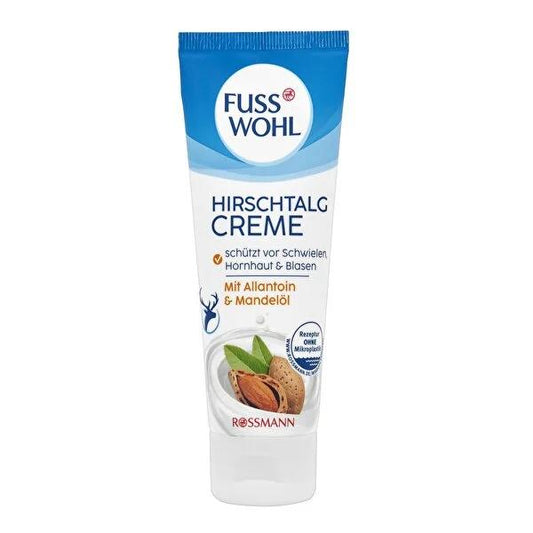 Fusswohl Natural Foot Care Cream with Deer Fat - Moisturizing Cream for Dry Skin, Cracked Heel Repair, 2.54 fl oz