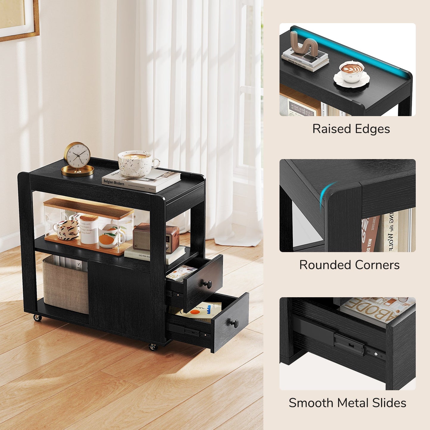 2-Drawer Sofa Side Table with Shelves for Living Room