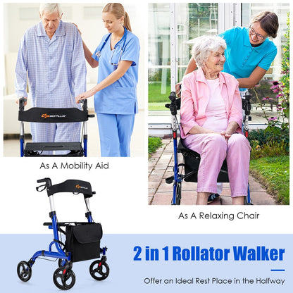 Folding Aluminum Rollator Walker with 8 inch Wheels and Seat