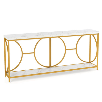 2-Tier Faux Marble Top Console Table with Storage Shelf-White