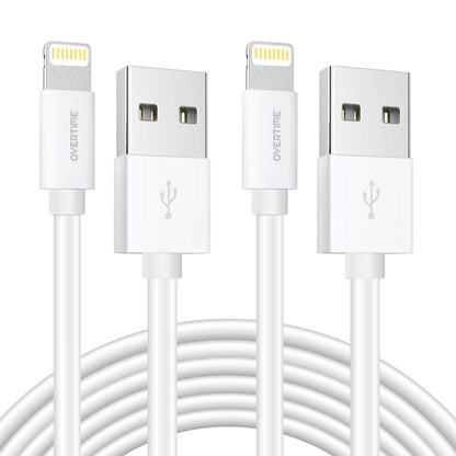2-Pack: 4 Ft. White Overtime Apple MFi Certified Lightning USB Cable