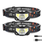 2-Pack: Rechargeable Motion Sensor Headlamp 6 Light Modes Headlight