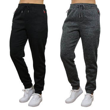 2-Pack Women's Loose-Fit Marled Fleece Jogger Sweatpants With Zipper Pockets