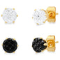 2-Pair: Stainless Steel Cubic Zirconia Diamond Cut Stud Earrings Set