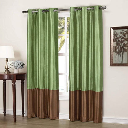 2-Piece: Faux Silk Thermal Two Toned Blackout Grommet Window Curtain Panels Set