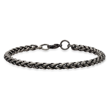 2-Piece: Men's Oxidized Stainless Steel Wheat Chain Necklace and Bracelet Set
