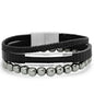 2-Piece Set: Men's Layered Black Leather, Stainless Steel and Hematite Beads Bracelet