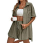 2-Piece Set: Tracksuit Outfit Sets Cotton Linen Shirt and High Waisted Mini Shorts Set