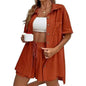 2-Piece Set: Tracksuit Outfit Sets Cotton Linen Shirt and High Waisted Mini Shorts Set
