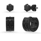 2-Piece: Unisex Black Ip Simulated Black Diamonds Studs And Diamond Cut Huggies Earrings