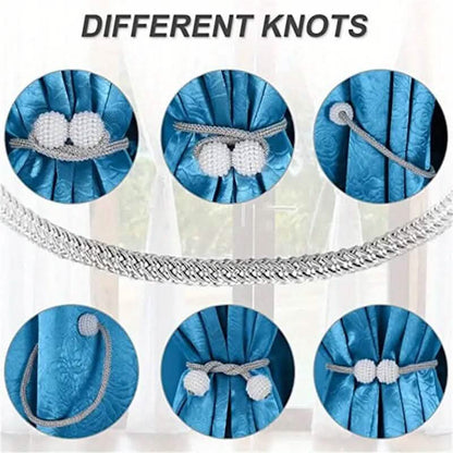 2-Pieces: Magnetic Curtain Tiebacks with Faux Pearls