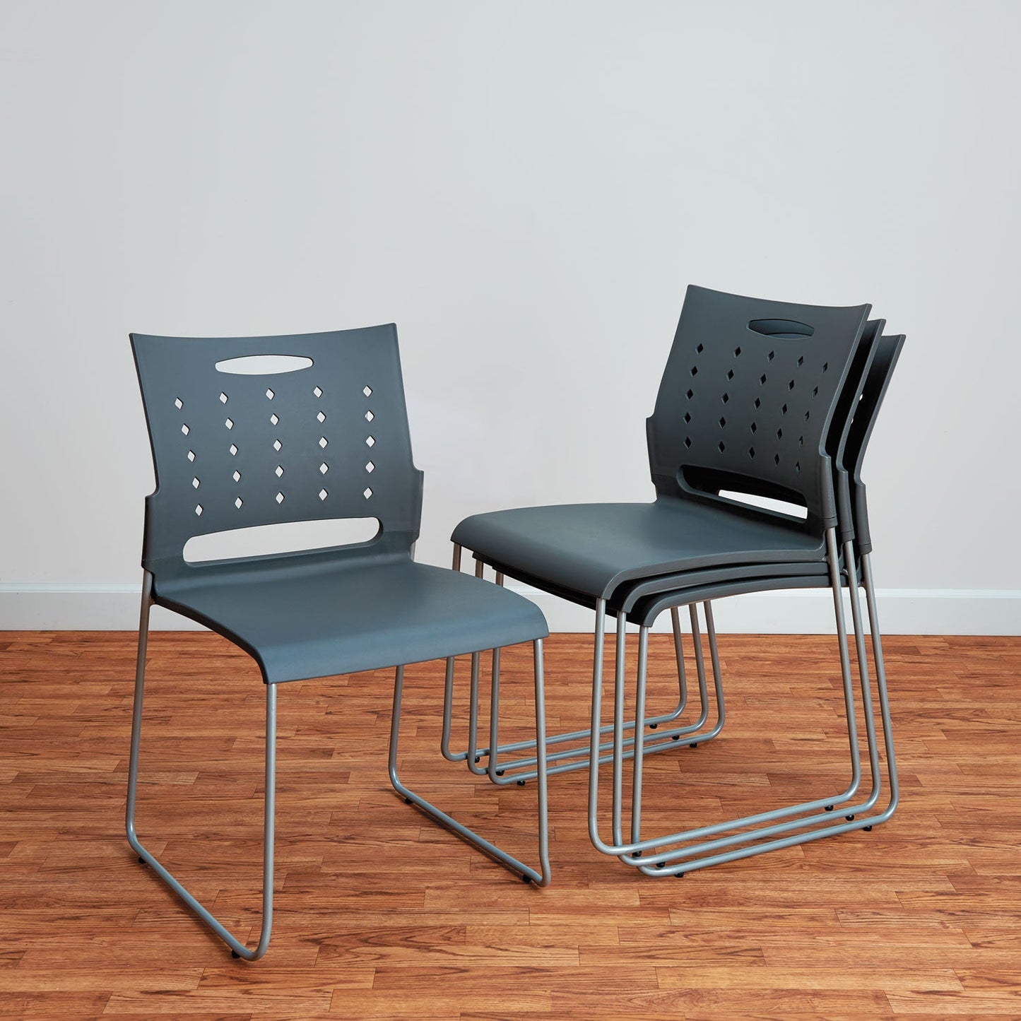 Alera Continental Series Plastic Perforated Back Stack Chair, Supports Up to 275 lb, Charcoal Seat/Back, Gunmetal Base, 4/CT