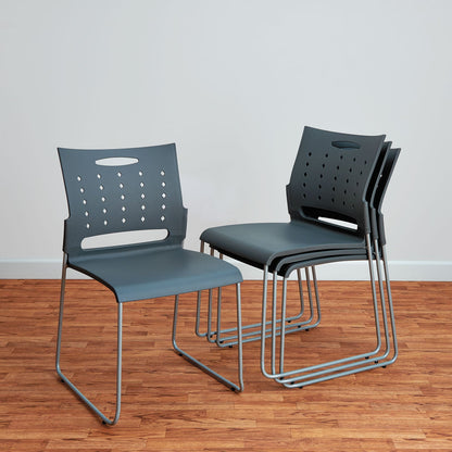 Alera Continental Series Plastic Perforated Back Stack Chair, Supports Up to 275 lb, Charcoal Seat/Back, Gunmetal Base, 4/CT