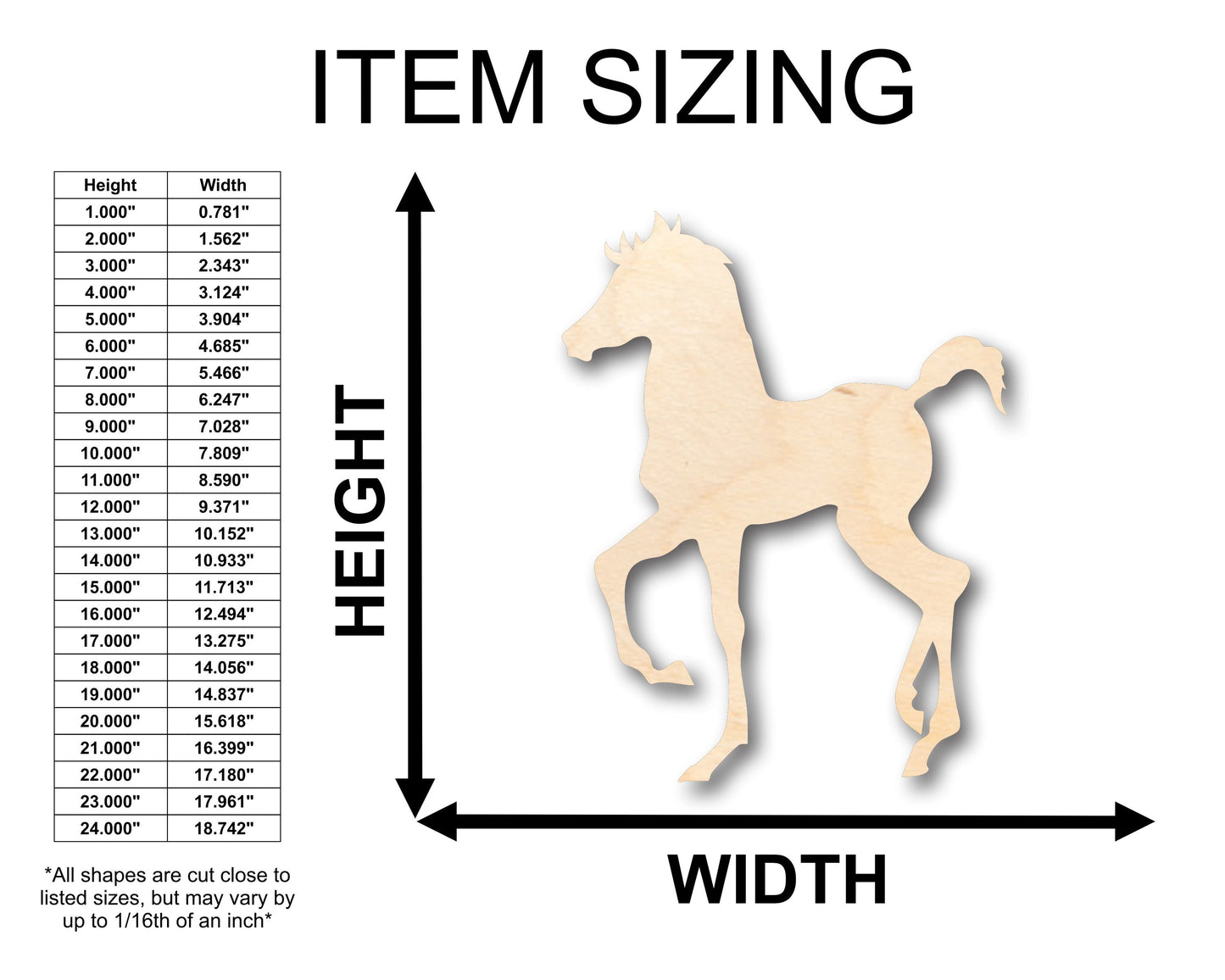 Unfinished Wood Baby Horse Colt Shape - Craft - up to 46" DIY
