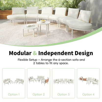 Outdoor Sectional Set PE Wicker Aluminum Beige Half Moon 8 Piece