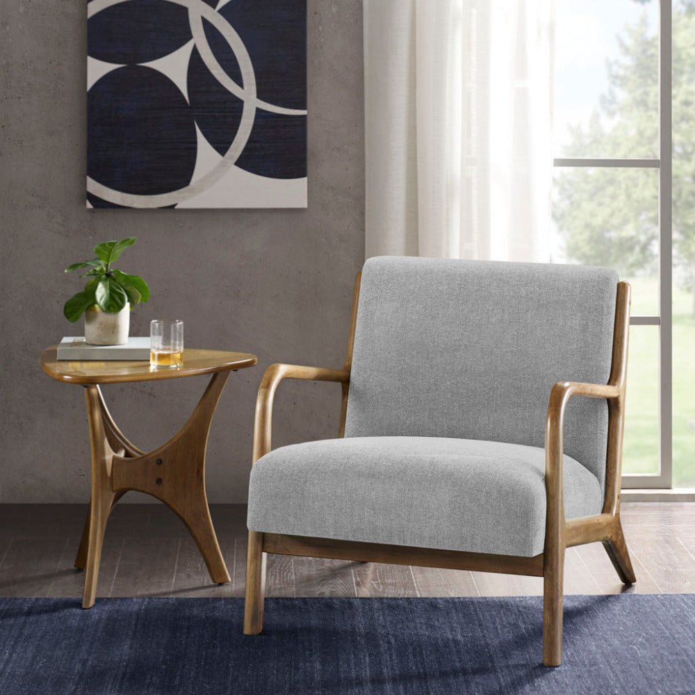 Mid-Century Modern Lounge Chair | Solid Rubberwood Frame with High-Density Foam & Textured Upholstery