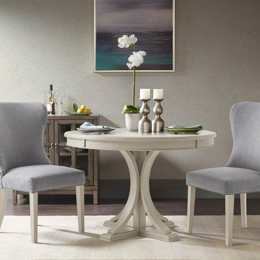 Round Dining Table 44" – Antique Cream Wood Veneer Top & Solid Wood Pedestal Legs