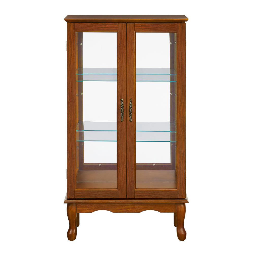 Lighted Curio Display Cabinet with Mirrored Back, Tempered Glass Doors & Adjustable Shelves | 3-Tier Corner Showcase — Oak