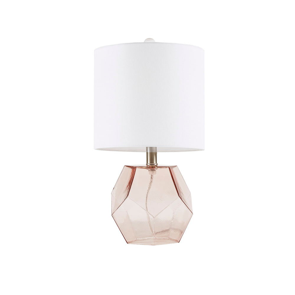 Geometric Pink Glass Table Lamp | 18.85" White Drum Shade, LED Bulb Included