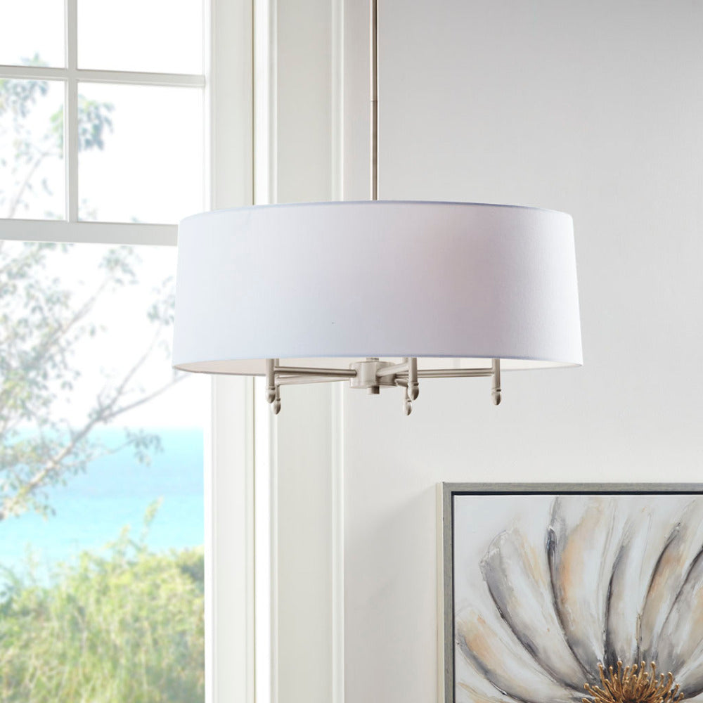 5-Light Drum Shade Chandelier | Cotton-Linen Fabric Shade with Plated Brass Frame, Adjustable to 62.5" — Black, Gold or Silver