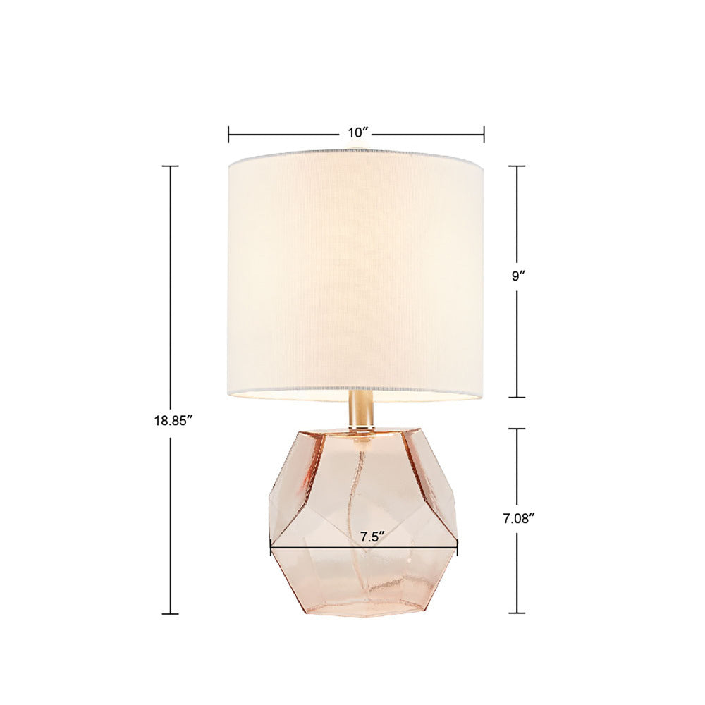 Geometric Pink Glass Table Lamp | 18.85" White Drum Shade, LED Bulb Included