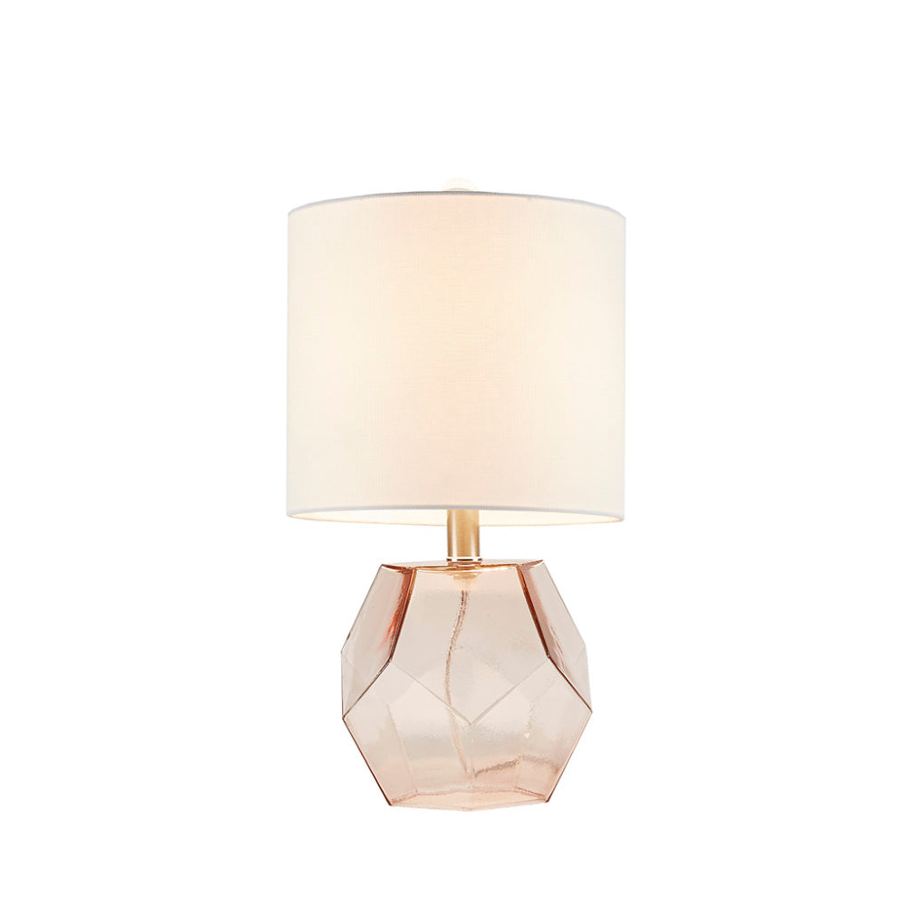 Geometric Pink Glass Table Lamp | 18.85" White Drum Shade, LED Bulb Included