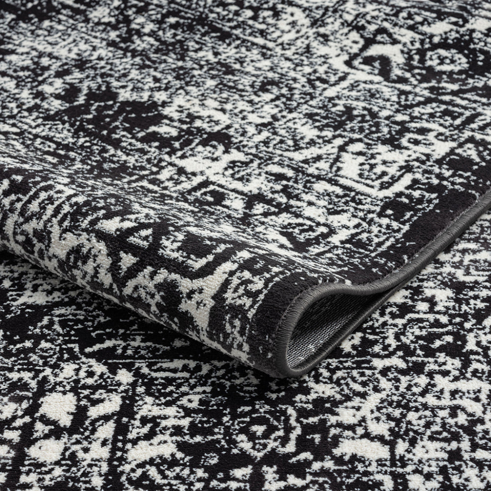 8×10 Distressed Vintage Persian Area Rug | OEKO-TEX Certified Woven Black & Cream Design — Non-Slip, Stain & Fade Resistant, Made in Turkey