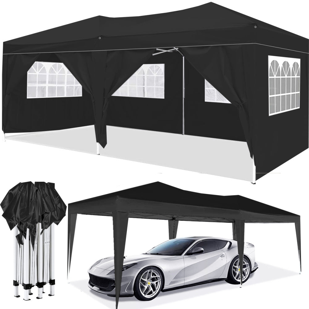 10×20 FT Pop-Up Canopy Tent | Easy No-Tool Setup with 6 Removable Sidewalls, Weight Bags & Carry Bag — White / Black