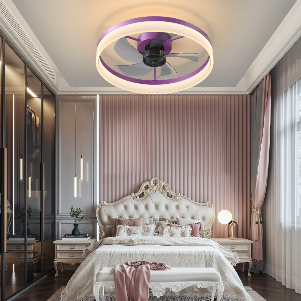 Flush Mount Ceiling Fan with Dimmable LED Light – Slim Embedded Design, Remote Control & Ultra-Quiet 21dB Motor