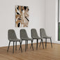 Mid-Century Dining Chairs Set of 4 | Spoon-Back Upholstered Seats & Black Metal Legs — Brown / Grey