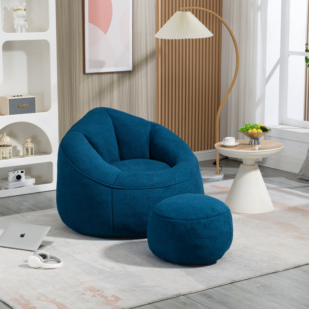 Bean Bag Sofa Chair with Footrest | High-Density Foam Fill & Super Fibre Fabric — Adult Lounger for Living Room & Bedroom