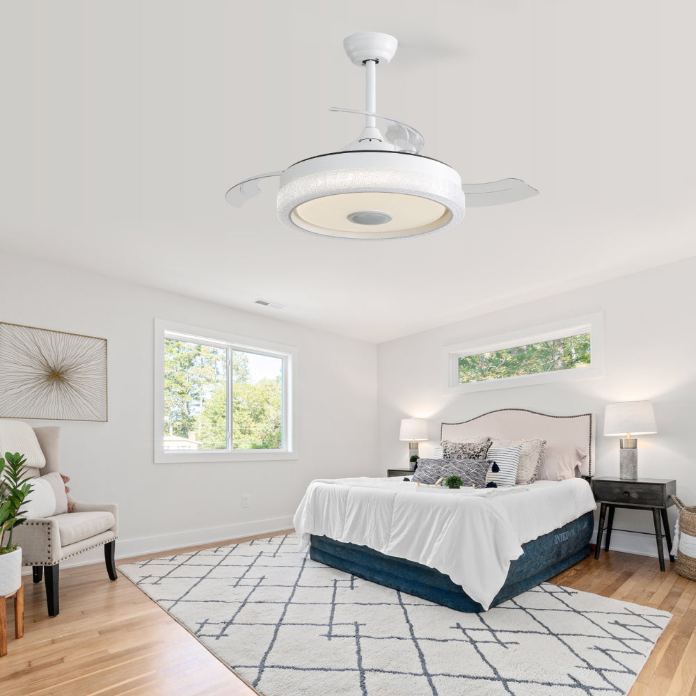 42" Invisible Blade Ceiling Fan – LED 3CCT Dimmable, RGB Light, Bluetooth Speaker & App/Remote Control | DC Motor