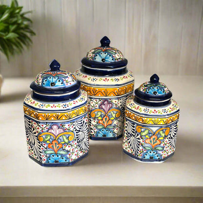 Talavera Canister Set | Colorful Handmade Mexican Kitchen Jars