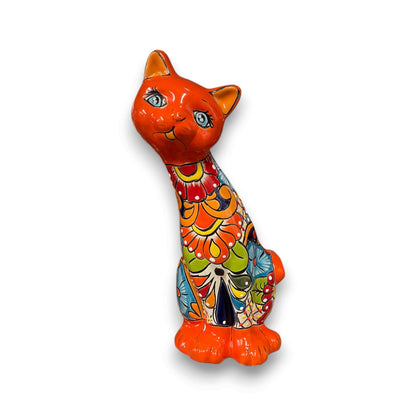 Talavera Curious Cat Statue | Mexican Folk Art Cat Figurine