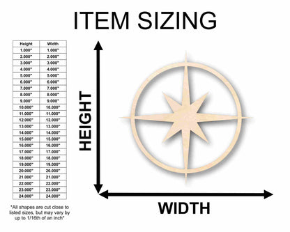 Unfinished Wood Compass Rose Star Sharp Six Point Star Silhouette - Craft- up to 46" DIY