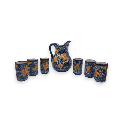 Blue Monarch Talavera Pitcher Set | Mexican Ceramic Drinkware