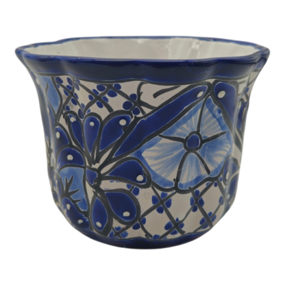 Talavera Flower Pot | Handmade Blue & White Mexican Ceramic