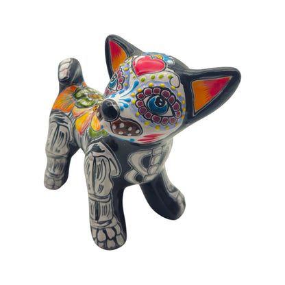 Talavera Chihuahua Statue | Hand-Painted Day of the Dead Art