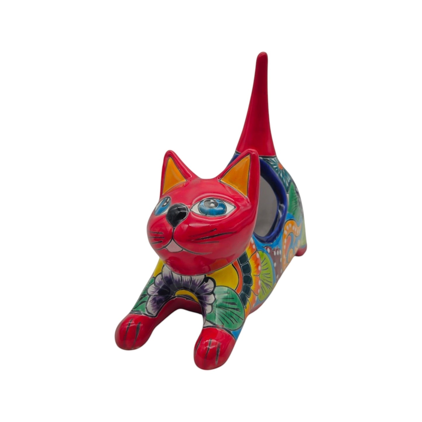 Talavera Cat Planter | Colorful Handmade Stretching Animal Pot