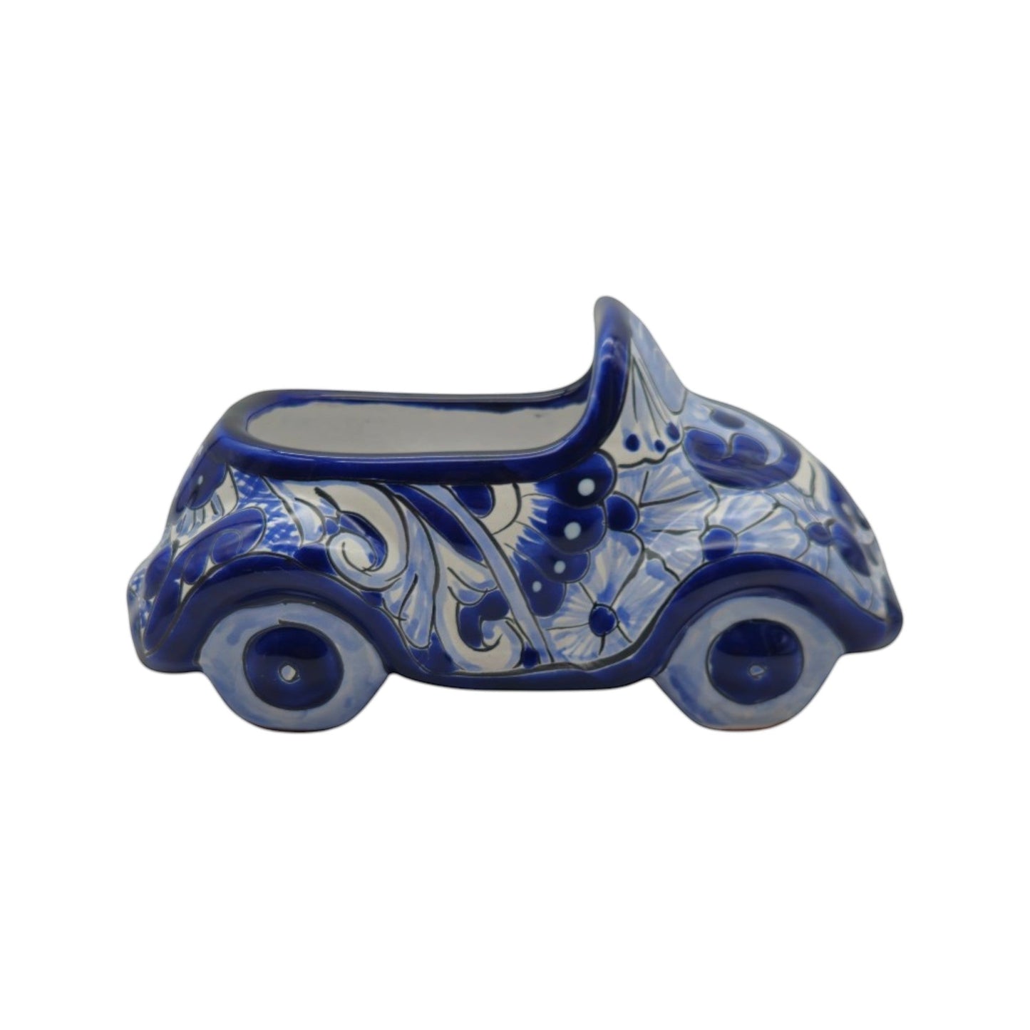 Small Talavera Car Planter | Blue & White Handmade Ceramic Pot