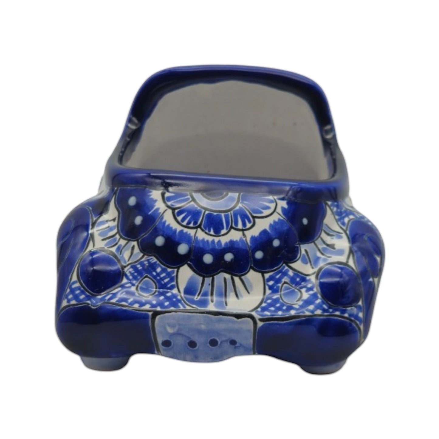 Small Talavera Car Planter | Blue & White Handmade Ceramic Pot