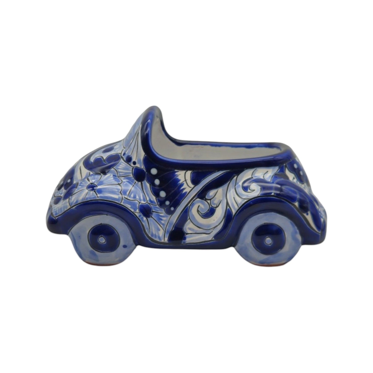 Small Talavera Car Planter | Blue & White Handmade Ceramic Pot