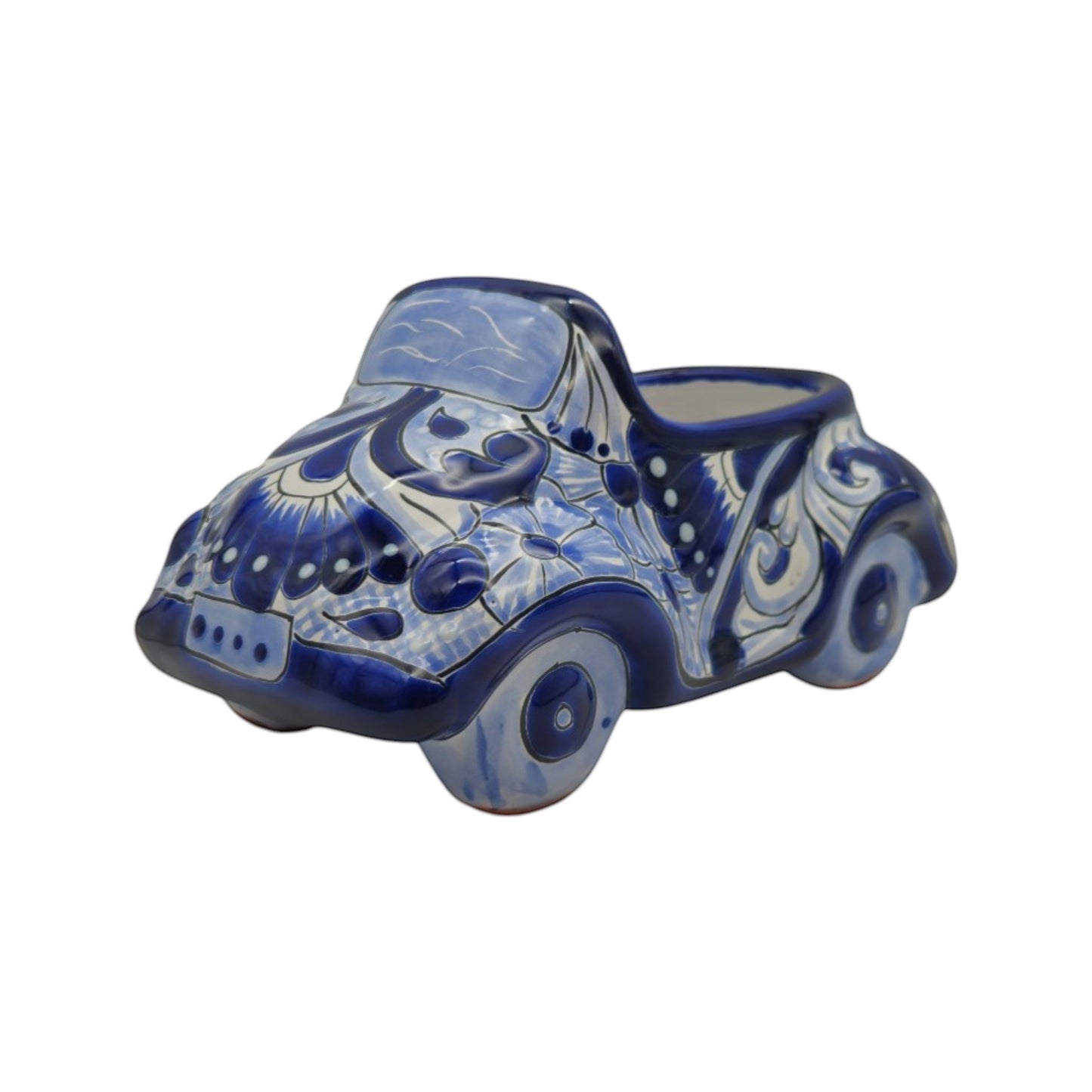 Small Talavera Car Planter | Blue & White Handmade Ceramic Pot