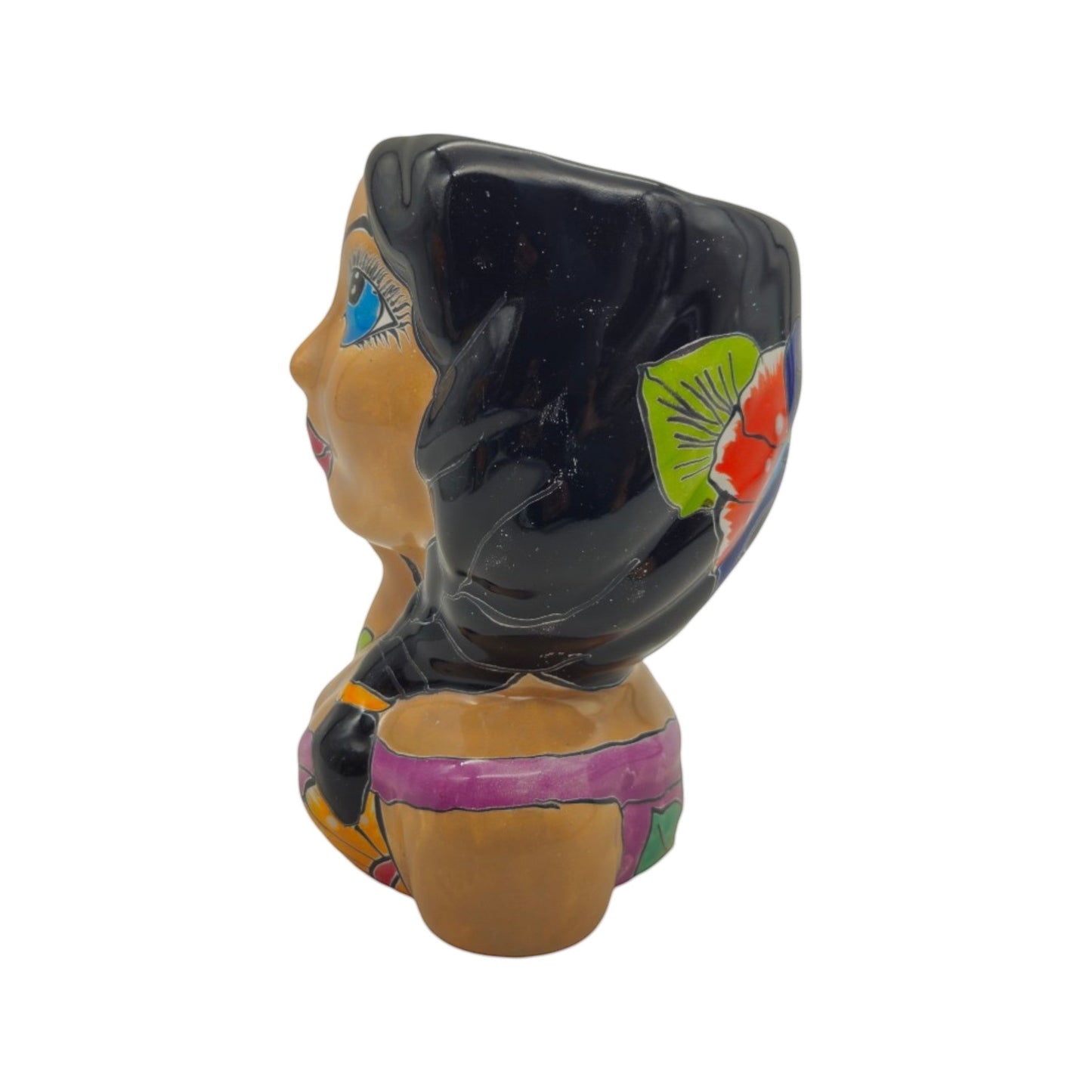 Hand-Painted Talavera Ceramic Lady Planter | Mexican Artwork Decor