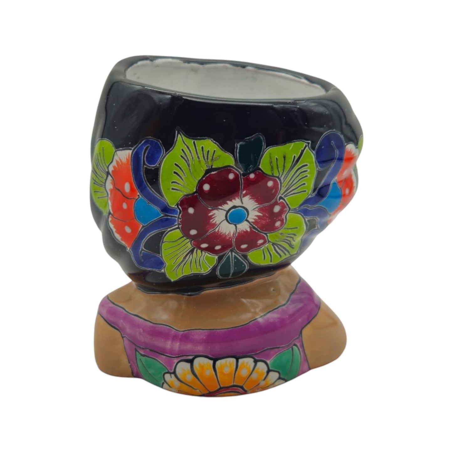 Hand-Painted Talavera Ceramic Lady Planter | Mexican Artwork Decor