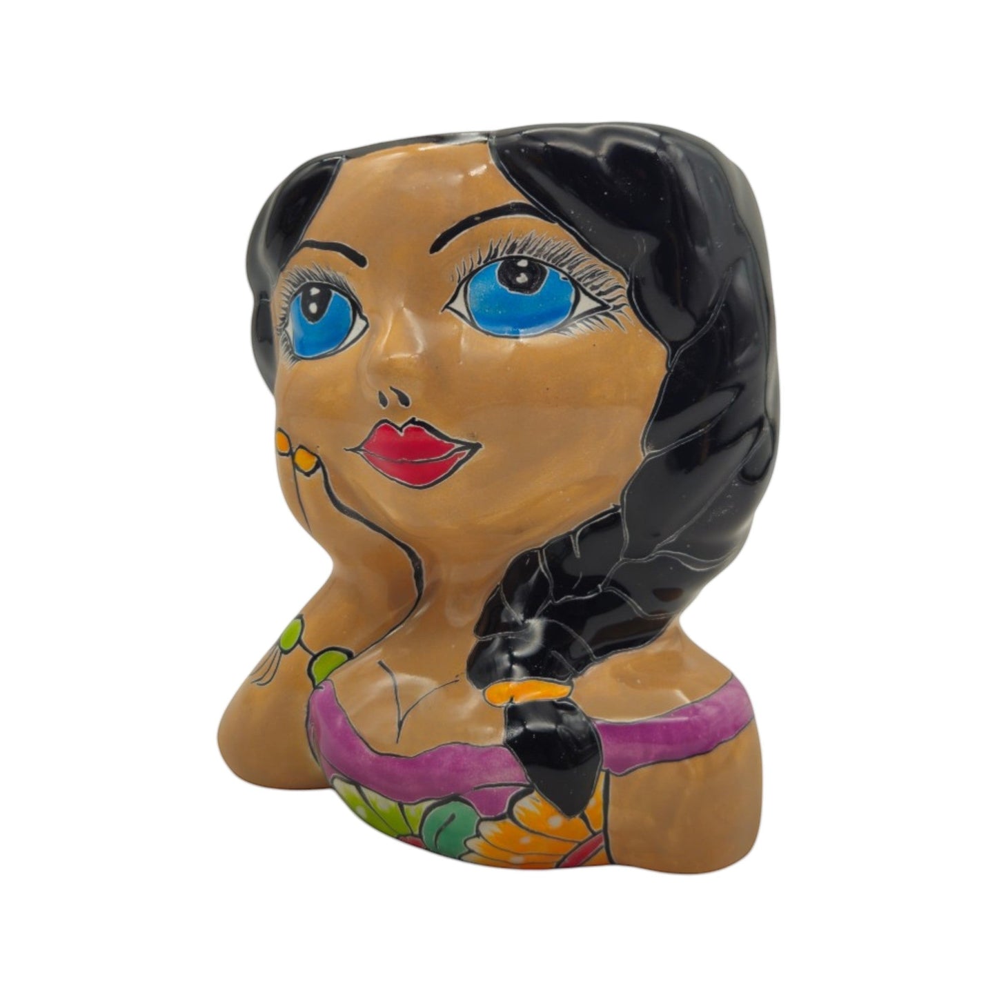 Hand-Painted Talavera Ceramic Lady Planter | Mexican Artwork Decor