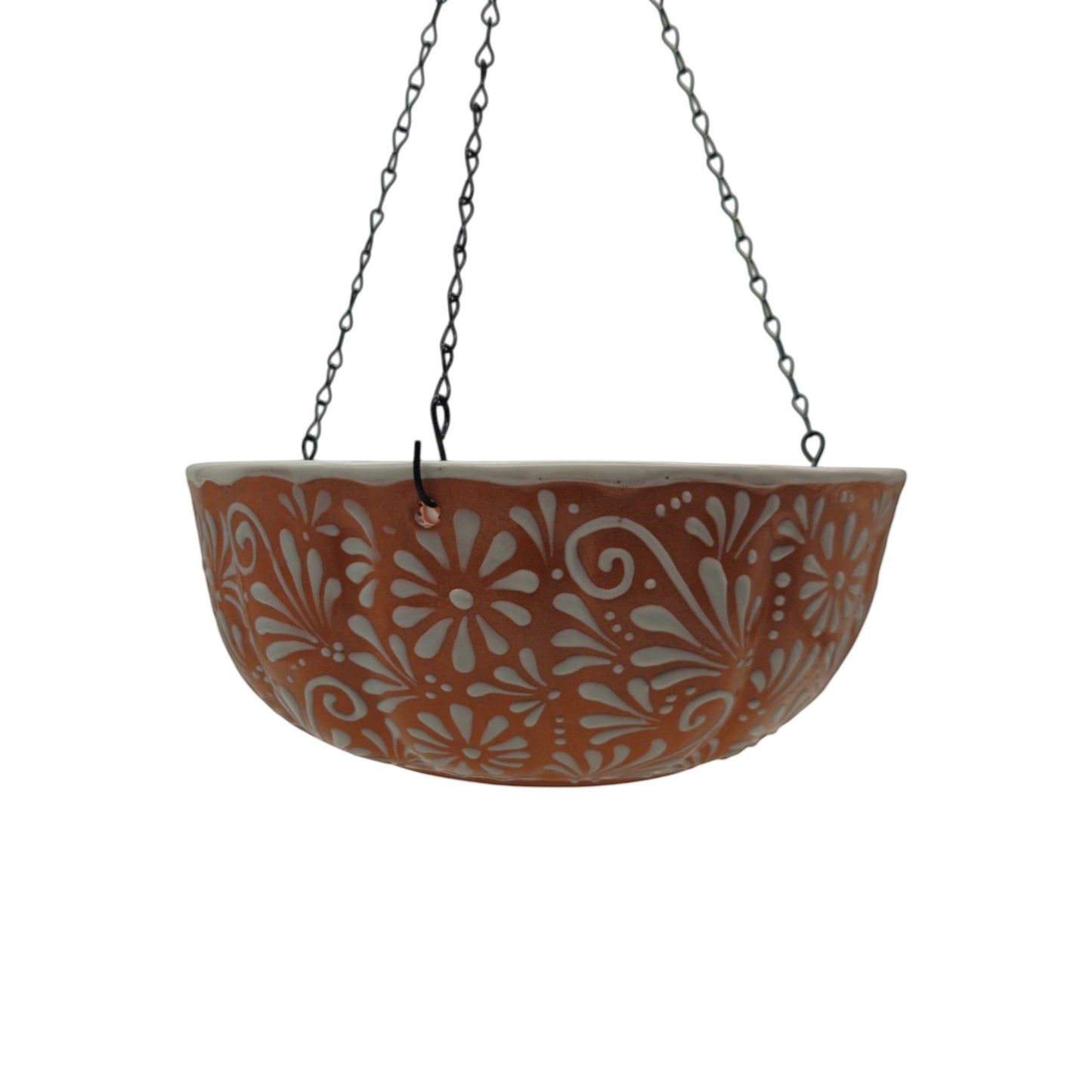 Brown & White Talavera Hanging Planter | Mexican Ceramic Pot
